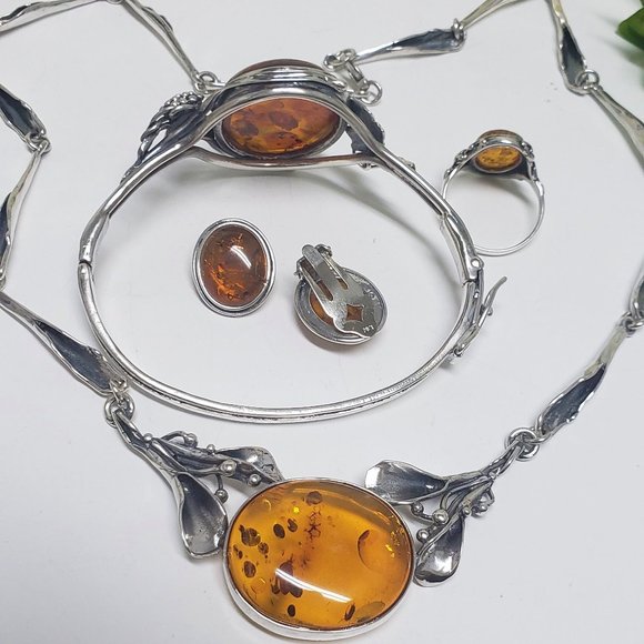 Antique Amber Jewelry set in 925 Silver - Picture 8 of 11